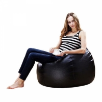 Fotoliu negru din piele eco,umplut cu perle de polistiren,BEANBAG