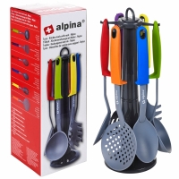Set 7 ustensile cu suport rotativ pentru bucatarie, Alpina 22709