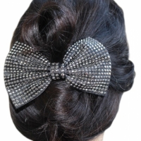 Clama de par cu fundita din satin si pietricele, negru argintiu, Vivo, GB03C