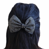 Clama de par cu fundita din satin si pietricele, negru argintiu, Vivo, GB03C