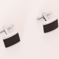 Set butoni camasa elegant, Argintiu/Negru, patrat, 15 mm, Ryan Keeper, A4