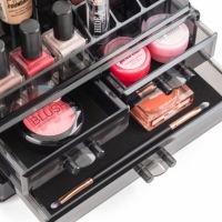 Organizator cosmetice pe 2 niveluri si 4 sertare, negru transparent, acril, BH083