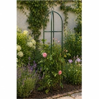 Suport Flori pentru Gradina, Forma de Obelisc, din metal, 190 x 39 cm, verde inchis, Kingfisher, WGO