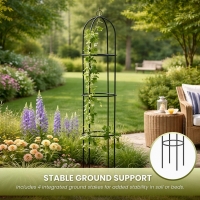 Suport Flori pentru Gradina, Forma de Obelisc, din metal, 190 x 39 cm, verde inchis, Kingfisher, WGO
