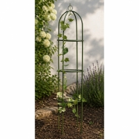 Suport Flori pentru Gradina, Forma de Obelisc, din metal, 190 x 39 cm, verde inchis, Kingfisher, WGO