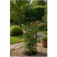 Suport Flori pentru Gradina, Forma de Obelisc, din metal, 190 x 39 cm, verde inchis, Kingfisher, WGO