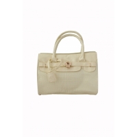 Geanta dama cu model piele de crocodil, bareta detasabila, bej, POSETA-CR