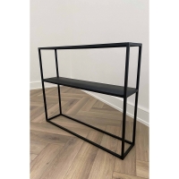 Etajera metalica pentru ghiveci cu 2 rafturi, negru, 90 x 20 x 75 cm, Banko, 012