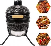 Gratar Kamado gradina, grill rotund, ceramic, cu capac, 44 x 55 cm, BBQ-13