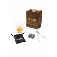 Set 1 pahar de whiskey cu 4 pietre de gheata premium Whiskey Stones, cutie din lemn,  WS03