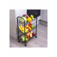 Etajera mobila cu roti si 3 rafturi, negru, 16209-BLACK