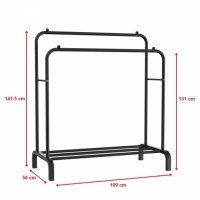 Suport dublu pentru haine si pantofi, 141.5 x 56 x 109 cm, otel, negru, Vivo, CR400