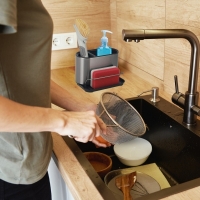 Organizator chiuveta cu suport pentru burete si cu scurgere, argintiu, Vivo, 84179