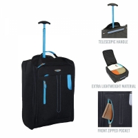Troler cabina avion, 2 roti, 3 manere, negru/albastru, 50 x 38 cm, Vivo, JBTB53