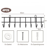 Set 4 organizatoare pentru unelte si scule de gradina, metal, negru, 40 x 12 cm, Vivo GH160