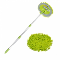 Perie spalare auto, cu 2 lavete din microfibra, maner extensibil din aluminiu, 53-97 cm, verde, Vivo CB210