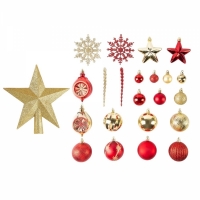 Set globuri de Craciun, 108 piese, auriu si rosu, diverse forme si dimensiuni, Vivo CB108