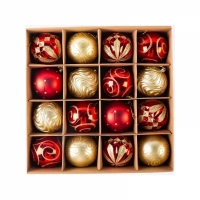 Set globuri de Craciun, 16 piese, auriu si rosu, 8 cm, Vivo CB16