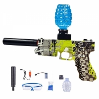 Pistol automat cu bile de gel, cu ochelari de protectie, incarcare USB, verde/gri, Vivo CZ07-7
