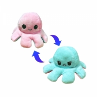 Caracatita reversibila din plus cu doua emotii, cu LED, turcoaz/roz, 20 x 8 cm, Vivo OCTOPUS-TURCOAZ/PINK