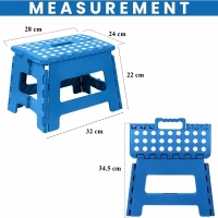 Scaun tip taburet pliabil, 28 x 24 x 22 cm, albastru cu buline albe, Vivo TK0136