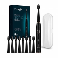 Periuta de dinti electrica Sonic D7 True Smile, reincarcabila, negru, cu 8 capete de schimb si husa transport alb, TS0102